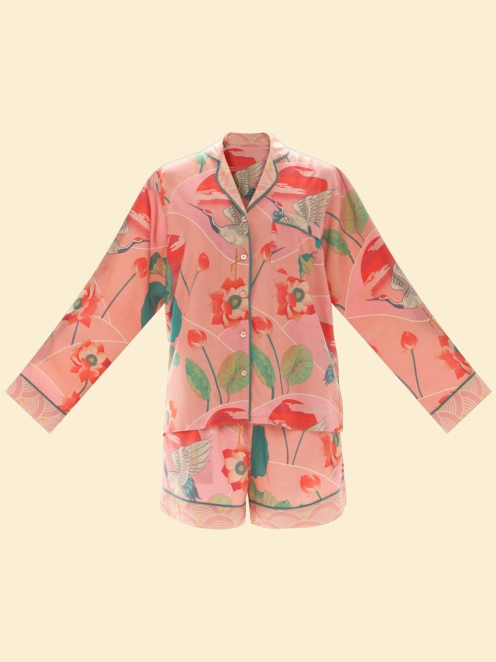 Women’s Pink Floral Bird Two-Piece Pajama Set